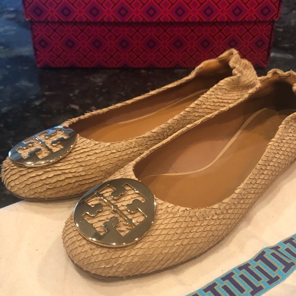 Tory Burch Shoes - TORY BURCH Reva textured snakeskin ballet flats. Size 8.5